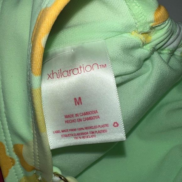 Xhilaration green tie front ruched floral bikini set, size M new with tags - Picture 5 of 8